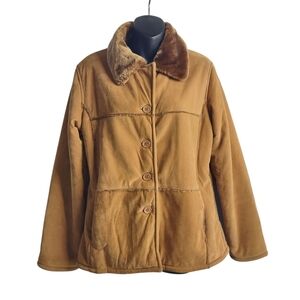 Che Bella Women's Brown Faux Suede/Fur Lined Button Up Soft Jacket Size XL